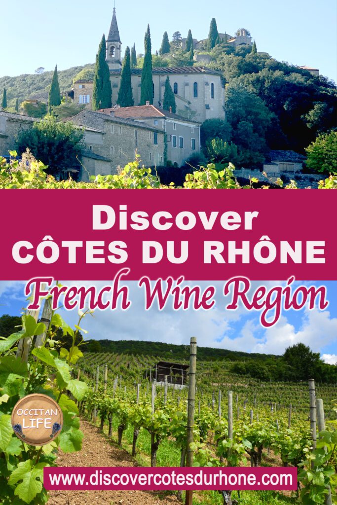 [a hillside village over a picture of rows of green grape vines] Places to Visit in southern France, Places to Visit in France, Best Places to Visit France, best places to visit in France, Best cities to visit in France French villages, most beautiful villages in France, Wine regions of France, wine tourism in France, French wine country, france wine tours, visit French wine country, French wine country map Where to visit in south of france, southern france itinerary, visit southern france, best time to visit southern france, best cities to visit in south of france