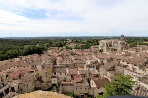 [a view of rooftops in Uzes Avignon seen during tour with many hotel uzes accommodation in south of france]